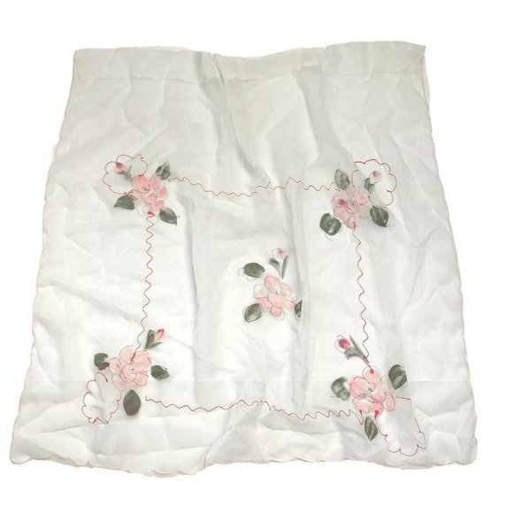 Vintage 1960s Sheer White Valances Curtains 4 Made Japan Hand Painted Pink Red - Picture 2 of 11